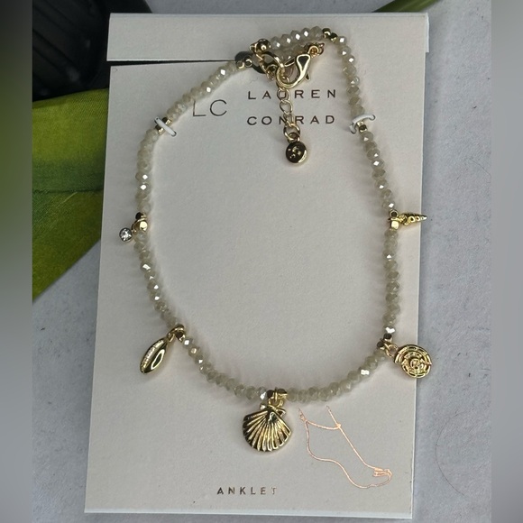 Lauren Conrad Gold Tone White Crystal Beaded Anklet - Picture 1 of 8